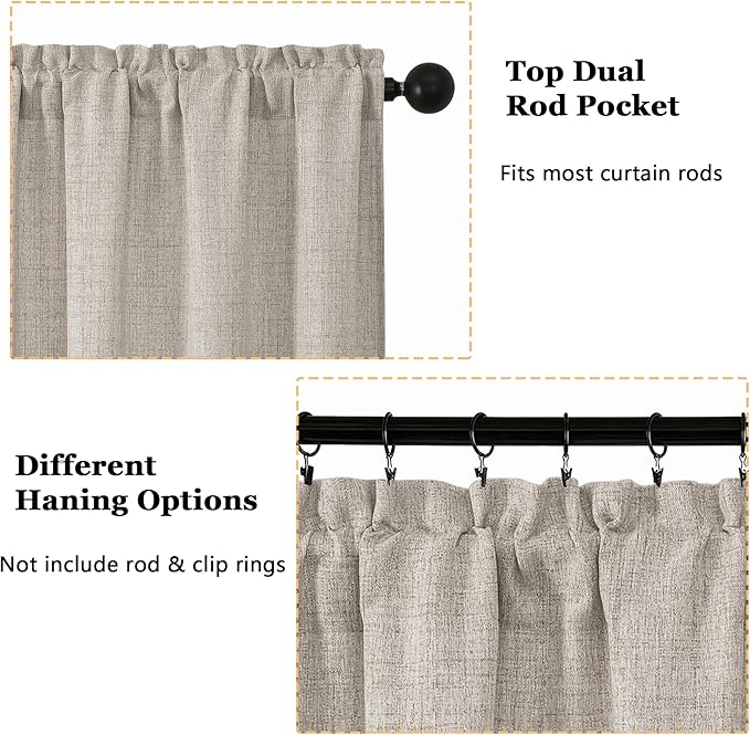 OWENIE Linen Valances for Windows 1 Pcs 18 Inch Length, Light Filtering Textured Short Small Valance Curtains for Bathroom Basement Living Room Bedroom, Half Window Curtains Over Sink, 60" W by 18" L