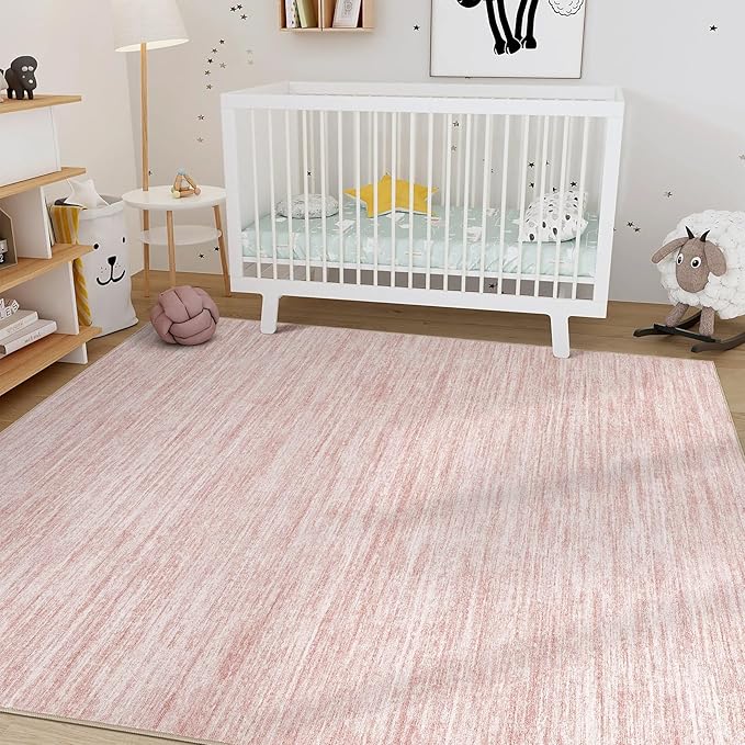Nakagishi 10x14 Area Rugs Living Room: Washable Large Vintage Rug Neutral Non-Slip Soft Stain Resistant Indoor Carpet for Bedroom Nursery Dining Room Office Playroom - Pink-01