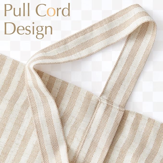jinchan Tie Up Linen Textured Striped Bow Tie Curtain for Kitchen Bathroom Rod Pocket Pinstripe Valance Window Treatments Ticking Stripe Pull Cord Valance 1 Panel 18 Inch Tan on Linen