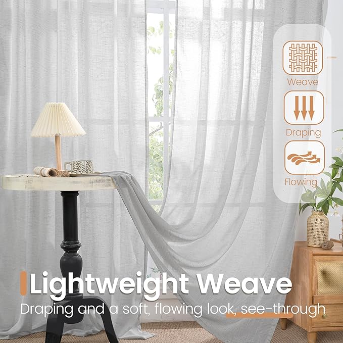 BGment Curtains 84 Inch Length 2 Panels Set for Living Room, Light Grey Linen Window Drapes Semi Sheer Lightweight Rustic Textured for Farmhouse Bedroom Light Filtering Rod Pocket, Each 42 Inch Wide