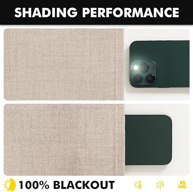 MIULEE 100% Blackout Linen Curtains for Bedroom, Natural Solid Luxury Decor Thermal Insulation Room Darkening Drapes for Living Room Nursery Back Tab Rod Pocket 42 x 63 Inches, 2 Panels