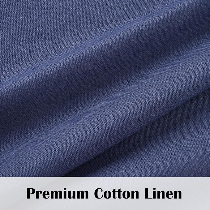 FRAMICS Farmhouse Cotton Linen Curtains for Living Room, Boho Button Curtains 84 Inch Length 2 Panels Set, Navy Blue Rustic Country Linen Window Curtains for Bedroom, Rod Pocket Drapes, 52 x 84 Inch