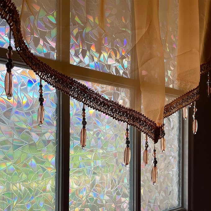 Molaxhome Swag Curtain 51 inch Length Rod Pocket Scalloped Curtain Valance Sheer Lace Panels with Hanging Crystal Beads for Kitchen Bedroom Window Treatments Drape Decor 1pc (Orange, 51Wx23L)