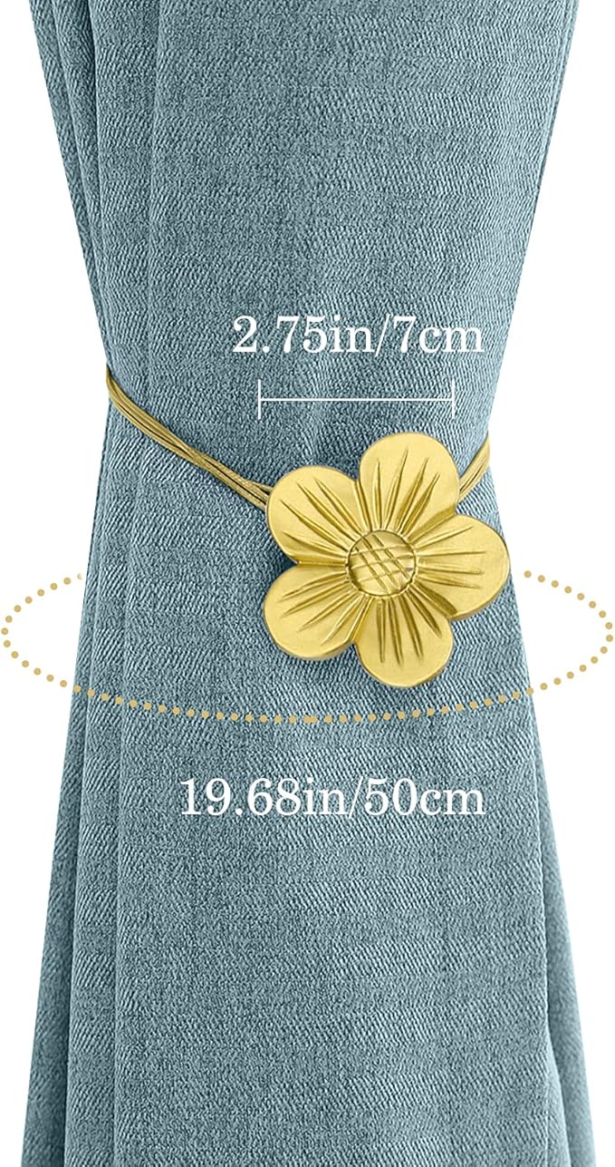Lewondr Vintage Magnetic Curtain Tieback, 1 Pair Resin Flower Curtain Drapery Holdback Window Curtain Decorative Buckle Holder for Home Cafe Balcony, Gold