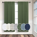Pitalk Olive Green Curtains 63 Inch Length for Living Room 2 Panels Set Back Tab Rod Pocket Pleated Look Semi Sheer Linen Green Curtains for Bedroom Boho Decoration 52x63 in Long