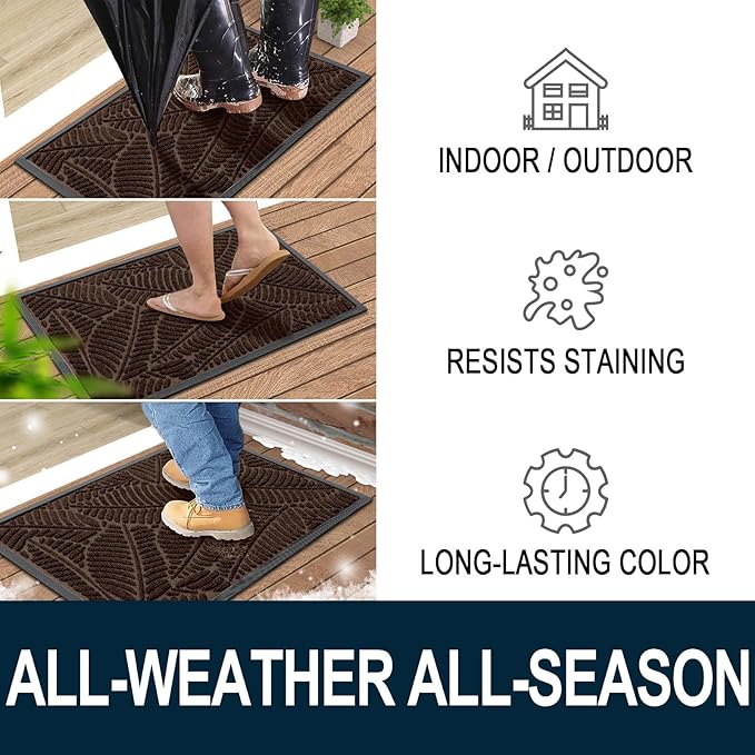 Colorxy Waterproof Doormat, Sturdy Natural Rubber Front Door Mats, Non Slip Low Profile Indoor Outdoor Entrance Mat, Stain Resistant Easy Clean Floor Mat for Patio or Entryway, 47''x24'', Dark Brown