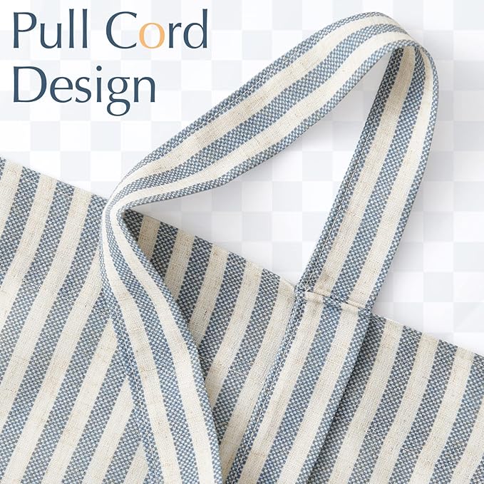 jinchan Tie Up Linen Textured Striped Bow Tie Curtain for Kitchen Bathroom Rod Pocket Pinstripe Valance Window Treatments Ticking Stripe Pull Cord Valance 1 Panel 18 Inch Teal Blue on Linen