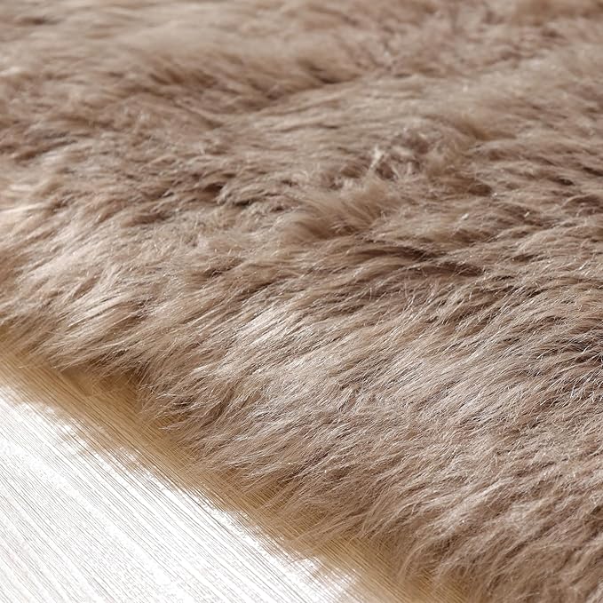 ORINOVA Beige 5x7 Area Rug Washable Shaggy Faux Sheepskin Fluffy Fur Rug for Bedroom Living Room Nursery Rug Teen Room Home Décor