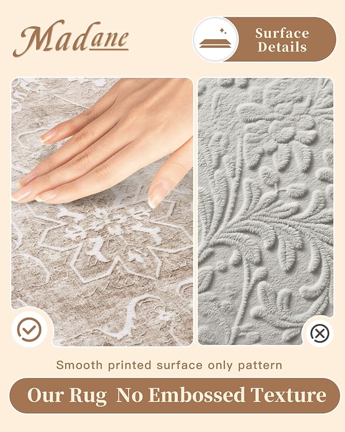 Madane Rug Runner for Hallways 2.5x8, Washable Kitchen Runner Rugs with Non Slip Backing, Soft Floral Print 2'6''x8 Carpet Runners for Laundry Room, Bedroom, Brown/Sand