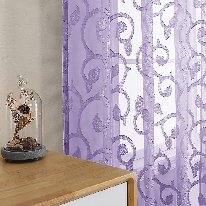 OWENIE Furman Sheer Curtains 45 Inch Length 2 Panels Set for Living Room Bedroom, Airy Jacquard Clip Short Curtains for Small Window, Modern Rod Pocket Bathroom Window Curtain Each 42Wx45L inch