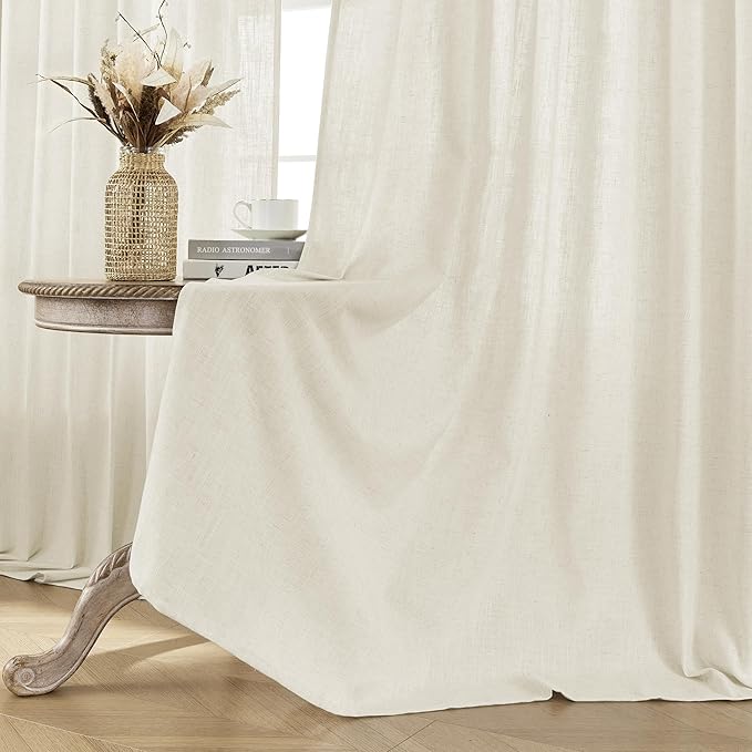 Joydeco Linen Curtains 2 Panel Set, Ivory on Linen Curtains 84 Inch, Light Filtering Drapes for Living Room, 70 Inches Wide Drapes with Rod Pocket Back Tab (84" L x 70" W)