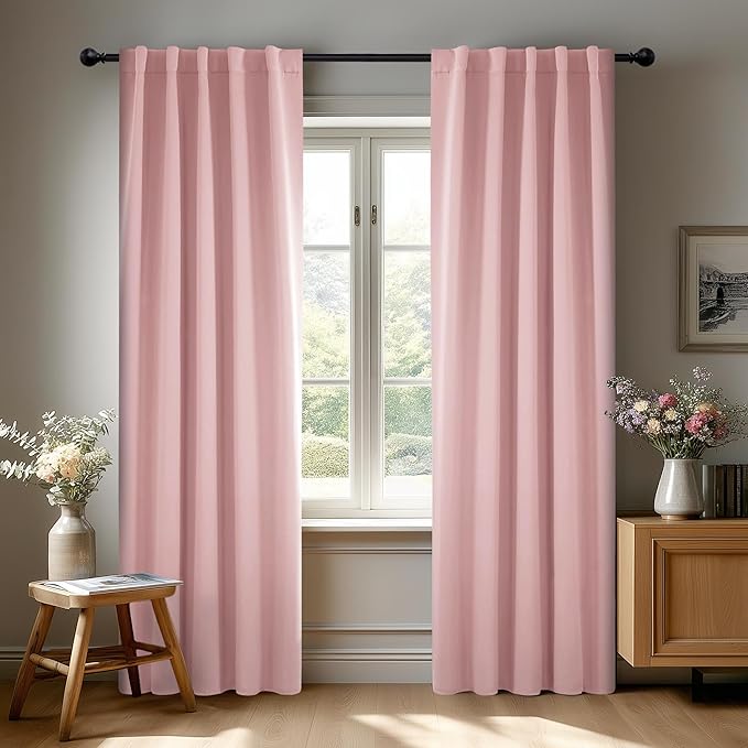Deconovo Blackout Curtains, Thermal Insulated, W42 x L72 2 Panels, Back Tab, Machine Washable, Room-Darkening Drapes for Bedroom/Living Room Coral Pink