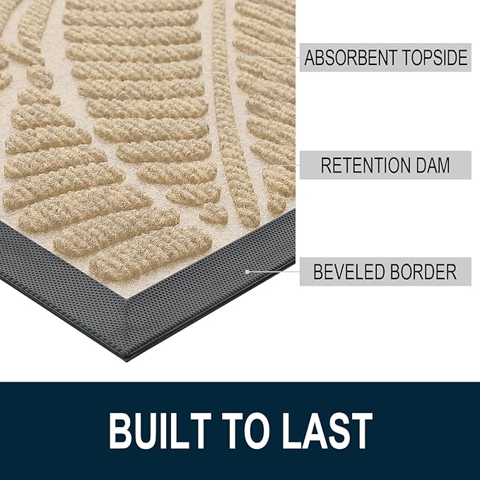 Colorxy Waterproof Doormat, Sturdy Natural Rubber Front Indoor Mat, Non Slip Low Profile Indoor Outdoor Door Mats, Stain and Fade Resistant Floor Mat, Easy Clean Patio Entrance Mat, 36''x24'', Beige