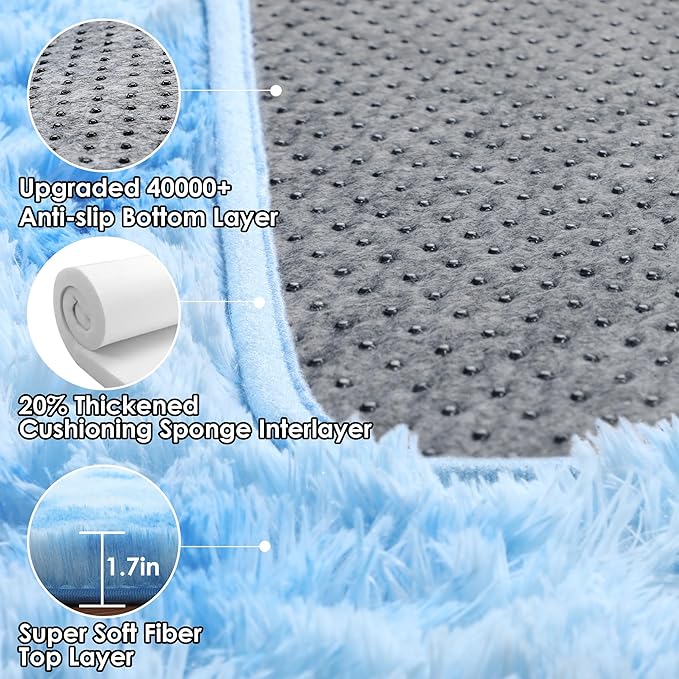 ONASAR Area Rugs for Bedroom Living Room, Fluffy Fuzzy Shag Shaggy 4x6 Bedside Tie-Dye Blue Rug, Soft Plush Indoor Floor Carpet for Nursery Kids Girls Boys Teen Dorm Home Office Decor Aesthetic