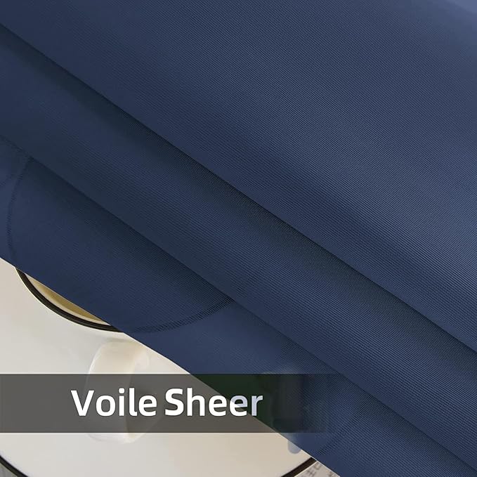 youleyar Solid Sheer Rod Pocket Curtain Voile Draperies 2 Panels White Beige Black Grey Coffee 52 Inch Width 45 Inch Long 1 Pair for Kitchen Bedroom Children Living Room Yard (Navy,52Wｘ45L)