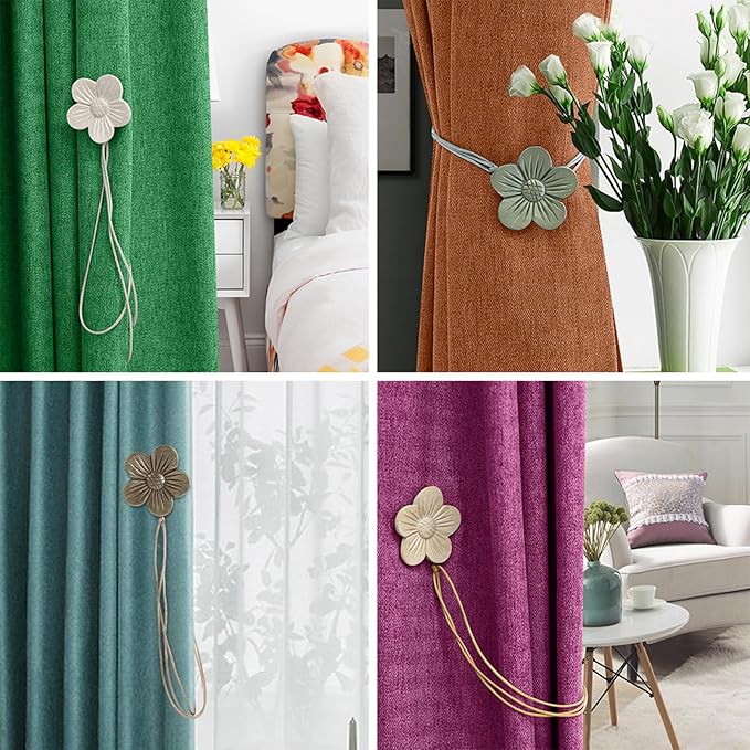 Lewondr Magnetic Curtain Tie, 1 Pair Vintage Resin Flower Curtain Drapery Holdback Window Curtain Decorative Buckle Holder for Home Cafe Balcony - Coffee
