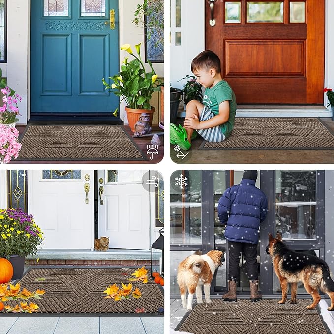 Smiry Front Door Mat Outside Entrance, Heavy Duty Sturdy Natural Rubber Doormat, Trap Dirt and Moisture, Easy Clean Low Profile Welcome Floor Mats for Indoor Outdoor Entry, 59x34 Inch, Brown