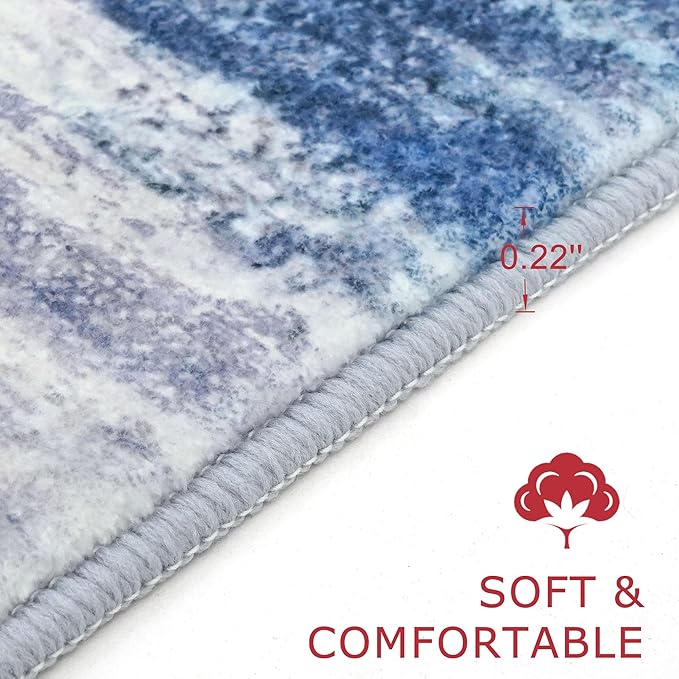 KOZYFLY 3x10 Ft Rug Modern Ombre Runner Rug for Hallway, Washable Kitchen Rugs Non-Slip Soft Striped Entryway Rug, Print Blue/Grey/Beige Abstract Carpet for Laundry Nursery
