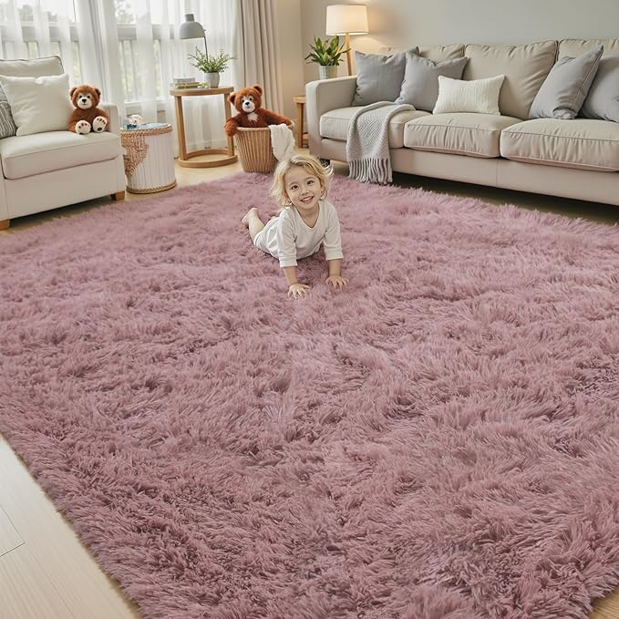 8x10 Area Rugs for Living Room Bedroom, Large Area Rug Shaggy Carpet Soft Plush Furry Bedside Rug, Rugs for Home Decor (Blush, 8 x 10)