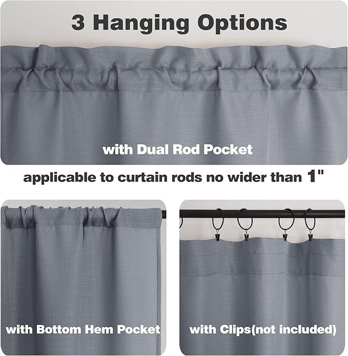 Chyhomenyc Dark Grey Valance for Windows, Light Filtering Faux Linen Solid Short Curtain Valance, Burlap Decorative Small Curtain for Kitchen Bathroom Laundry Basement, 60Wx12L inch, 1 Piece