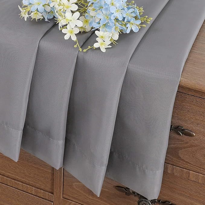 Grey Valances for Windows 14 inch Length 2 Panels, Small Voile Sheer Curtains for Bathroom, Soft Fabric Light Filtering Kitchen Curtains, Dual Rod Pocket, Charcoal Grey, 2x42Wx14L Inches