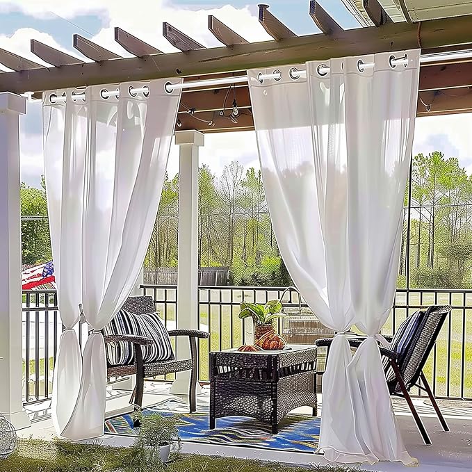 Zeerobee Curtain Rods for Windows 32 to 48, 1 Inch Industrial Wrap Around White Curtain Rod, Indoor/Outdoor Room Divider Adjustable Drapery Pole, 32"-48"