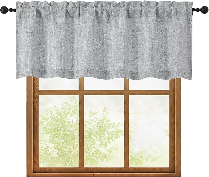 OWENIE Grey Valances for Windows 1 Pcs 18 Inch Length, Light Filtering Textured Short Small Valance Curtains for Bathroom Basement Living Room Bedroom, Half Window Curtains Over Sink, 60" W by 18" L