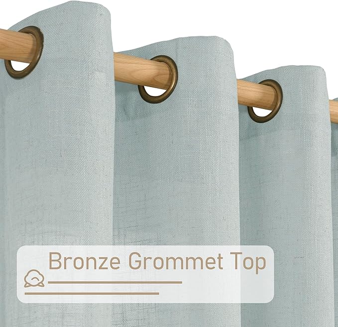 LAMIT Short Linen Curtains 40 Inches Long for Small Window, Bronze Grommet Linen Drapes Light Filtering Sheer Window Curtains for Kitchen, Set of 2 Panels (34 x 40 Inch, Greyish Blue)