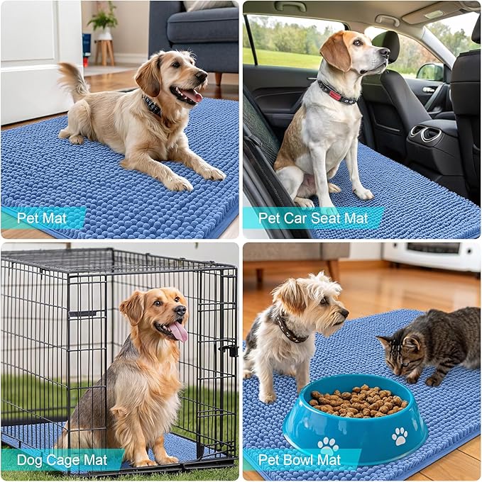 OLANLY Dog Door Mat for Muddy Paws 70x32, Absorbs Moisture and Dirt, Absorbent Non-Slip Washable Doormat, Quick Dry Chenille Mud Mat, Entry Indoor Entryway Carpet for Inside Floor, Cornflower Blue