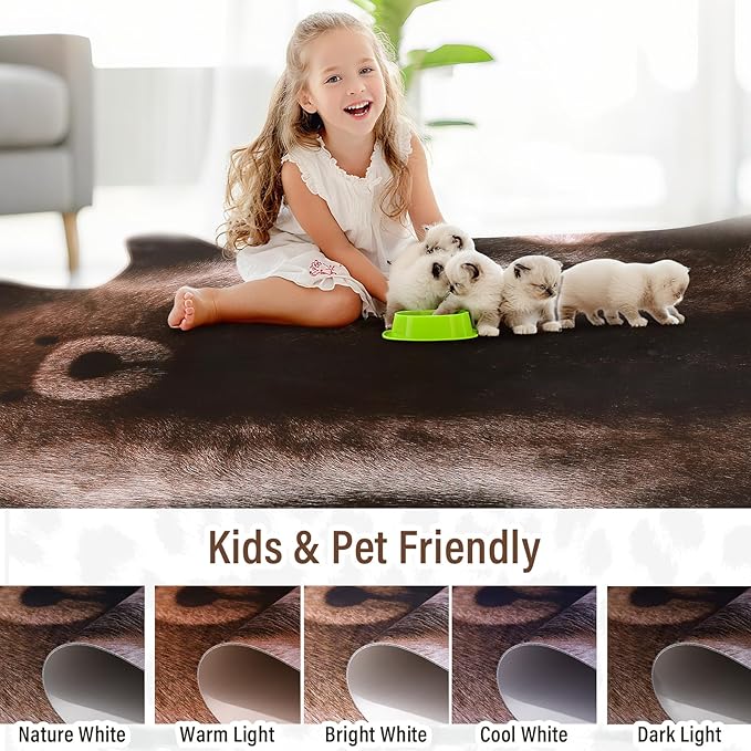 AROGAN Premium Bear Print Rug 6.2x7 Feet, Machine Washable Faux Fur Rug, Non-Slip Animal Print Hide Bear Skin Area Rug for Bedroom Living Room Home Decor
