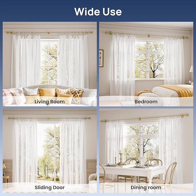 ENJOYBASICS No Drill Curtain Rods for Window 48 to 84 Inches, 5/8 Inch Diameter Renter Friendly Drapery Rod with Adhesive Brackets without Drilling, Adjustable from 27 to 90 Inches, Gold