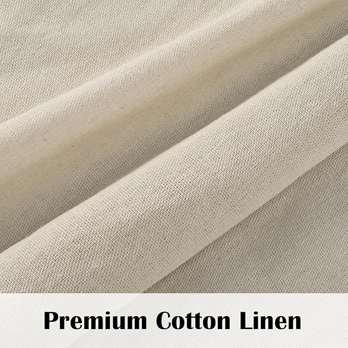 FRAMICS Farmhouse Valance Curtains, Boho Cotton Linen Kitchen Valance, Rustic Button Window Valances for Kitchen, Country Rod Pocket Valances for Windows Bathroom, Linen and White, 52 x 18 Inch