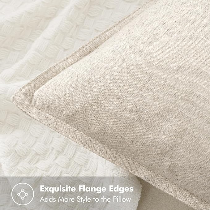 MIULEE Decorative Linen Euro Sham Pillow Covers 24x24 Natural Beige Boho Farmhouse Neutral Couch Throw Pillows for Bed Pack of 2 Accent Modern Pillowcase Sofa Livingroom Home Decor