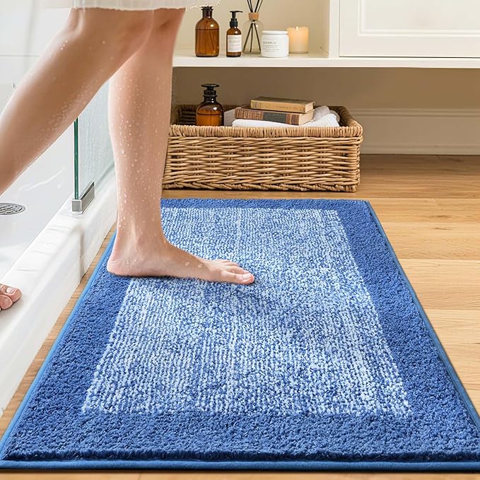 Bathroom Rugs 30x20 Non Slip Washable, Blue Bath Mat for Bathroom Floor Tub, Soft Absorbent Quick Dry Mats for Shower, Bathtub,Home Decor