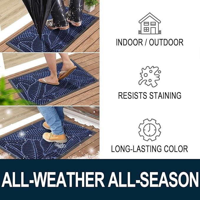Colorxy Waterproof Doormat, Sturdy Natural Rubber Front Indoor Mat, Non Slip Low Profile Indoor Outdoor Door Mats, Stain and Fade Resistant Floor Mat, Easy Clean Patio Entrance Mat, 71''x47'', Navy
