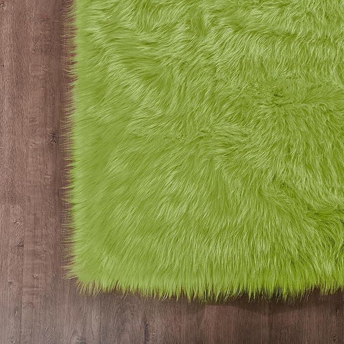 Goolela Lime Green Area Rug 6x9 Fuzzy Fluffy Furry Shag Rug for Bedroom Faux Sheepskin Fur Soft Rectangle