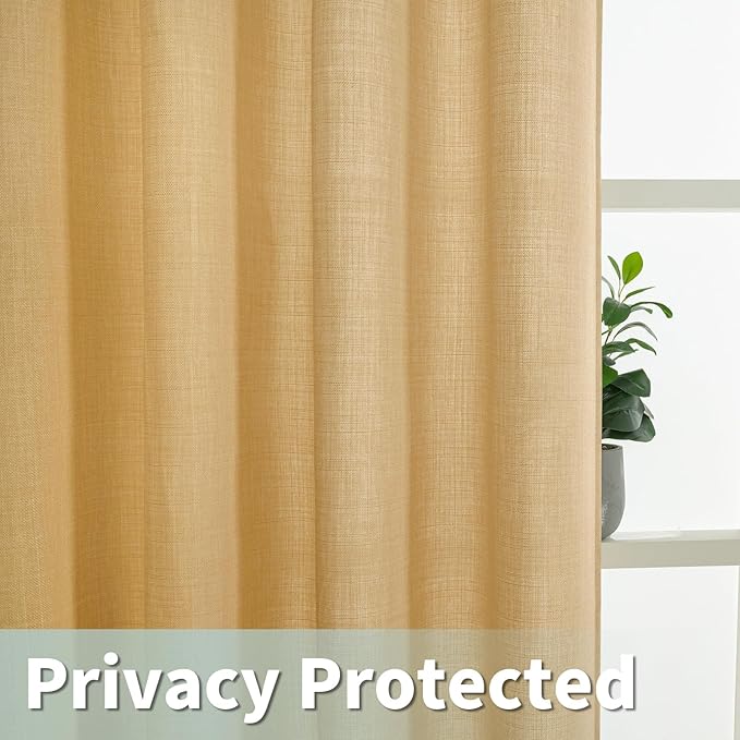 LAMIT 72 inch Linen Curtains for Bedroom, Grommet Thick Linen Textured Privacy Drapes Light Filtering Window Treatments Curtains for Living Room, Set of 2 Panels (52 x 72 Inch, Caramel Brown)