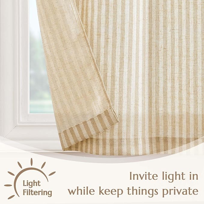 jinchan Valance Curtain Linen Textured Striped Window Curtain for Living Room Light Filtering Farmhouse Valance for Kitchen Rod Pocket 1 Panel 16 Inch Beige on Linen 1 Panel