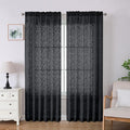Lecloud Leia Black Sheer Curtains 84 Inches Long 2 Panels, Airy Leaf Textured Jacquard Drapes, Light Filtering & Privacy Rod Pocket Window Curtains for Living Room Bedroom, 52" W x 84" L