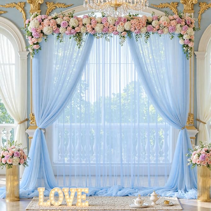 Baby Blue Tulle Backdrop Curtain for Parties Baby Shower Boys 10×8ft Light Blue Sheer Backdrop Curtains Drapes for Birthday Party Bridal Shower Wedding Photo Shoot Background 2 Panels 5ft X 8 ft
