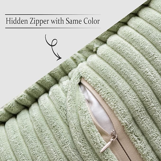 MIULEE Spring Decorative Throw Pillow Covers for Couch Bed Livingroom 20x20 Inch Set of 2 Sage Green Boho Accent Throw Pllows Broadside Striped Patchwork Soft Corduroy Pillowcases