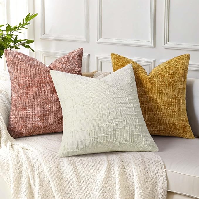 decorUhome Summer Pink Chenille Throw Pillow Covers 16x16 Set of 2 Textured Soft Cozy Slubby Couch Pillow Covers Modern Farmhouse Boho Decorative Pillow Cases for Bed Sofa Living Room