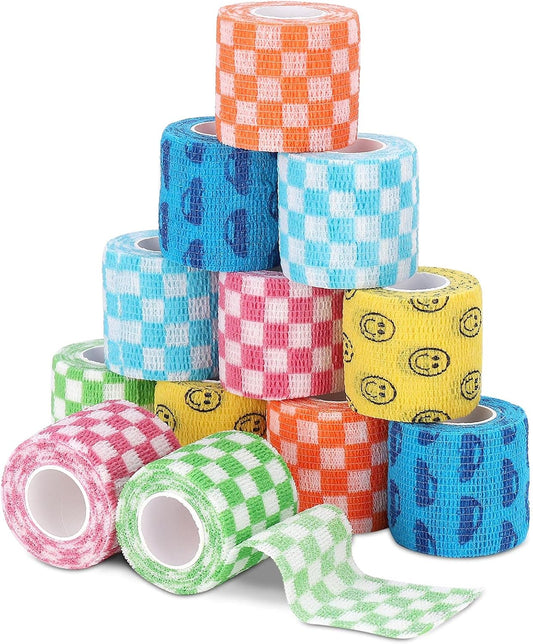 Vet Wrap Self Adhering Bandage Wrap Cohesive Bandage Multi-Function Wrap Tape for Dogs Cats Horses Birds Animals Non-Woven Strong Sports Tape for Wrist Healing Ankle Sprain & Swelling 12 Rolls