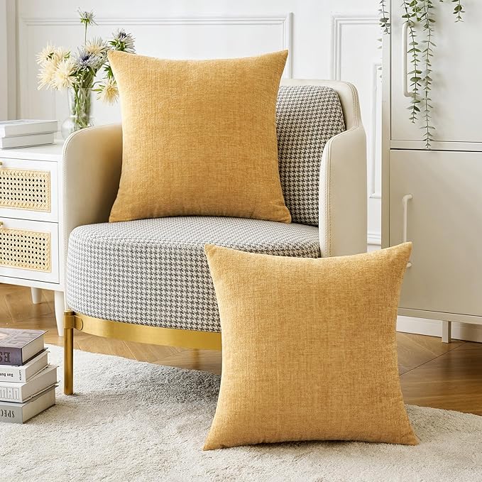 MIULEE Pack of 2 Couch Throw Pillow Covers 20x20 Inch Soft Gold Chenille Pillow Covers for Sofa Living Room Spring Home Decor Couch Solid Dyed Cases