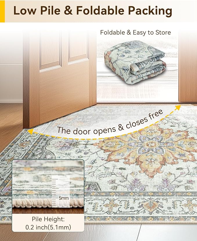 RELEANY Area Rugs 2'x6' Runner Rug Non Slip Washable for Kitchen Hallway Bedroom Beside Laundry Room Bathroom Rug, Floor Carpet, Light Yellow Carbon Grey Orange