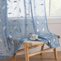 MIULEE Dusty Blue Sheer Curtains 2 Panels Embroidered Leaf Patterned Rod Pocket Floral Semi Sheer Faux Linen Window Curtains Drapes Set for Living Room Bedroom Dining Room, 52x96 Inches Long