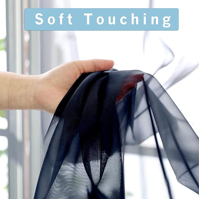 OWENIE Blue Sheer Curtains, Sheer Curtains 84 inch Length 2 Panels Set, Rod Pocket Voile Fimly Sheer Drapes for Living Room/Bedroom, 2pcs, Each 42" W x 84" L, Navy Blue