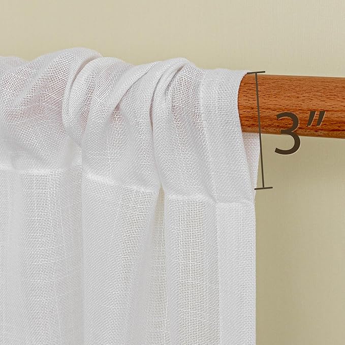 MYSKY HOME 30 Inches Long White Tiers Curtains for Kitchen Window, Semi Sheer Light Filtering Cafe Curtain Rod Pocket Short Country Decor Drapes for Bathroom/Basement, Pure White, 2 Panels, 34" Wide