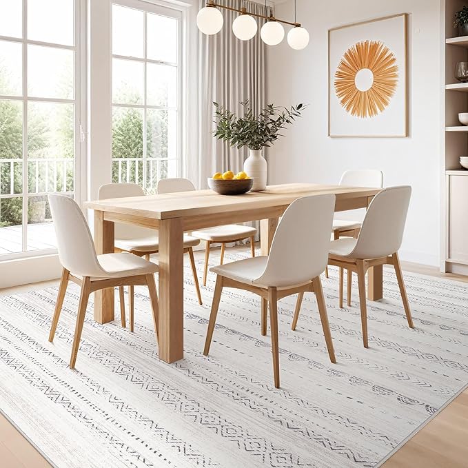 Nakagishi 8x10 Area Rugs Living Room: Washable Boho Large Neutral Soft Farmhouse Rug Stain Resistant Modern Moroccan Non-Slip Indoor Carpet for Bedroom Nursery Kids Playroom Office Dining Room- Gray