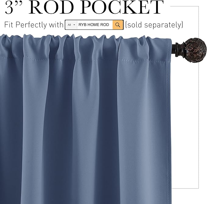 RYB HOME Large Blackout Curtains for Bedroom 84 inches Long 2 Panels Set, Privacy Thermal Insultaed Sunlignt Heat Blocking Drapes for Sliding Patio Door, Width 70 by Length 84, Stone Blue